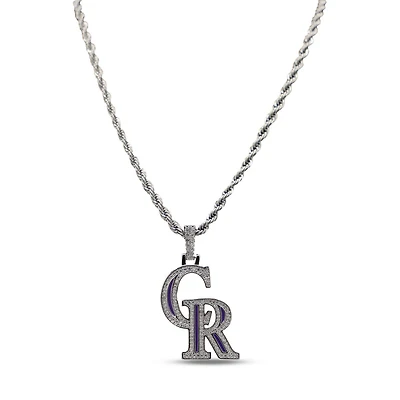 The GLD Shop Colorado Rockies 14K White Gold Logo Pendant & 20" Rope Chain
