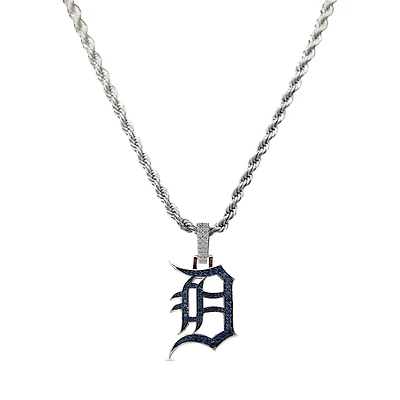 GLD Detroit Tigers 14K White Gold Logo Pendant & 20" Rope Chain