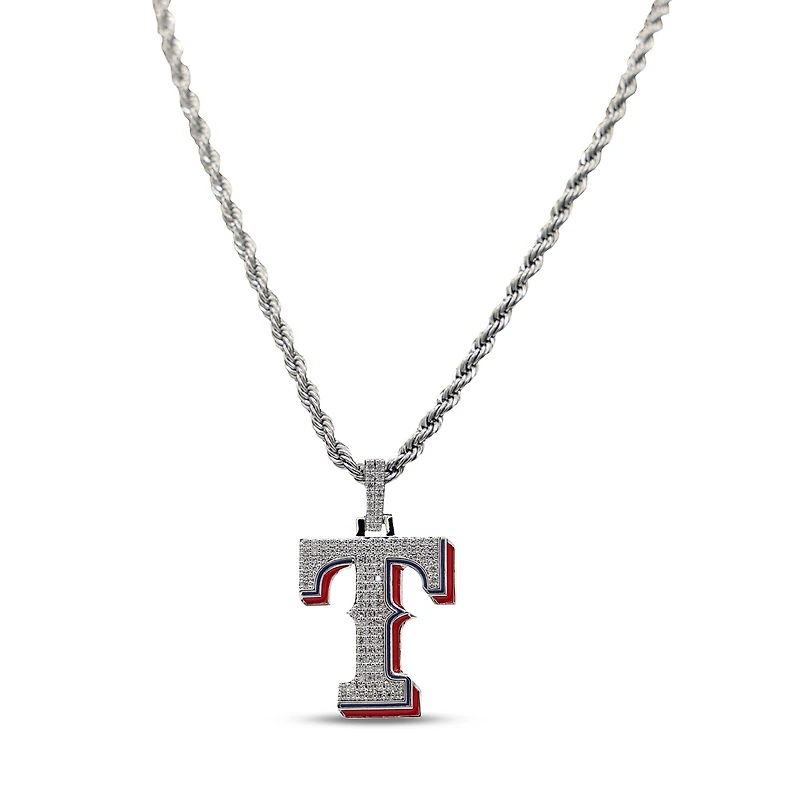 The GLD Shop Texas Rangers 14K White Gold Logo Pendant & 20" Rope Chain