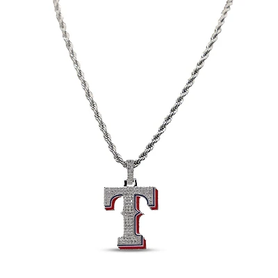 The GLD Shop Texas Rangers 14K White Gold Logo Pendant & 20" Rope Chain