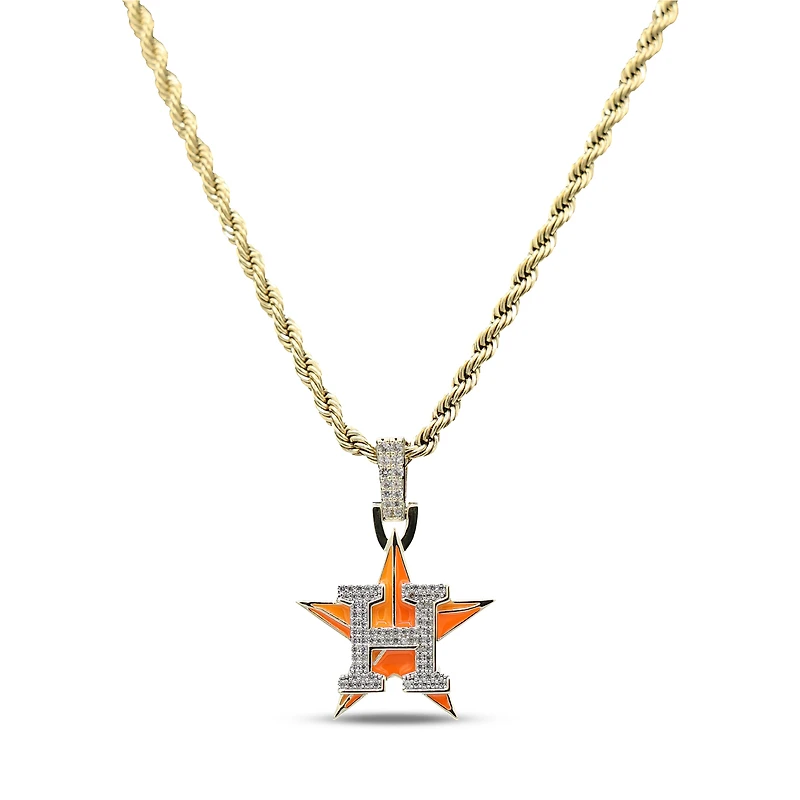 The GLD Shop Houston Astros 18K Yellow Gold Logo Pendant & 20" Rope Chain