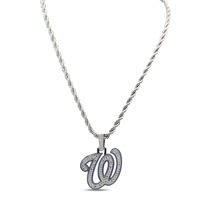 The GLD Shop Washington Nationals 14K White Gold Logo Pendant & 20" Rope Chain