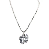 The GLD Shop Washington Nationals 14K White Gold Logo Pendant & 20" Rope Chain
