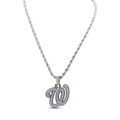 The GLD Shop Washington Nationals 14K White Gold Logo Pendant & 20" Rope Chain