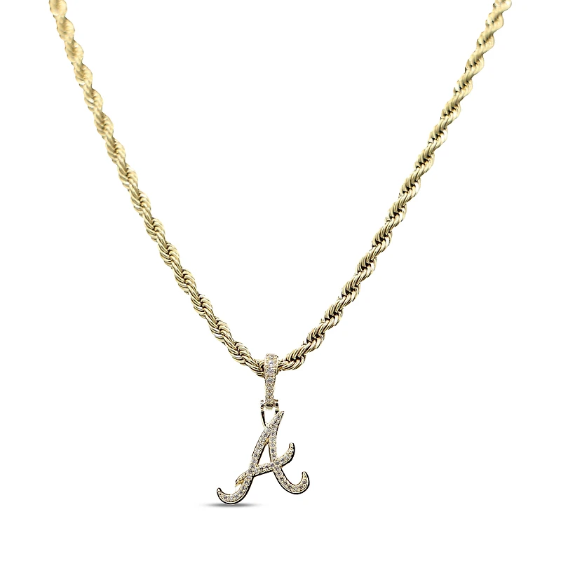 The GLD Shop Atlanta Braves 18K Yellow Gold Logo Pendant & 20" Rope Chain
