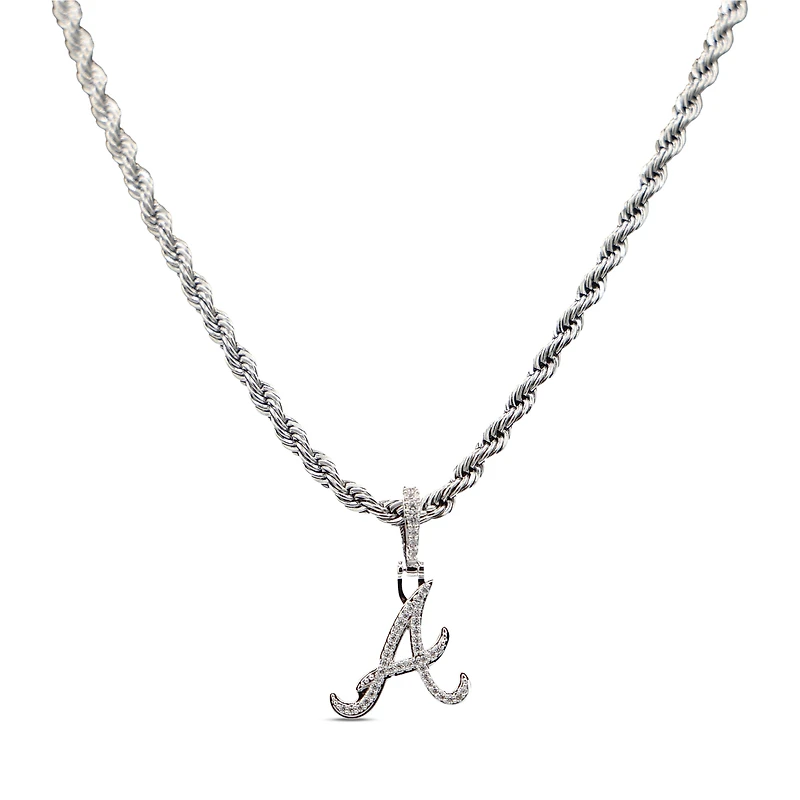 The GLD Shop Atlanta Braves 14K White Gold Logo Pendant & 20" Rope Chain
