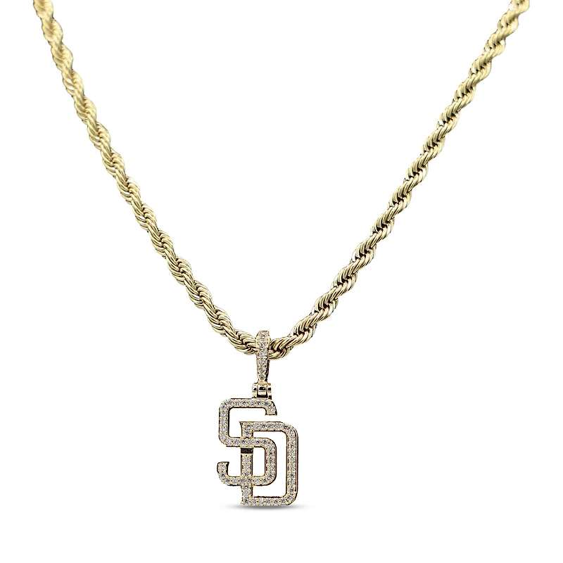 GLD San Diego Padres 18K Yellow Gold Logo Pendant & 20" Rope Chain