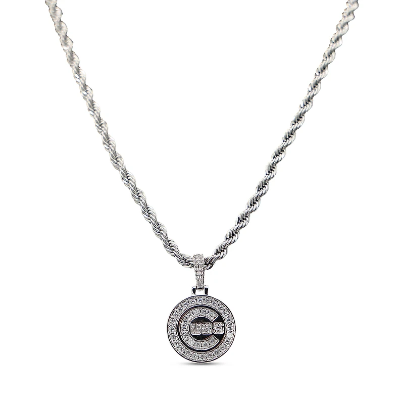 The GLD Shop Chicago Cubs 14K White Gold Logo Pendant & 20" Rope Chain