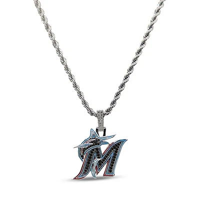 The GLD Shop Miami Marlins 14K White Gold Logo Pendant & 20" Rope Chain