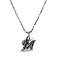 The GLD Shop Miami Marlins 14K White Gold Logo Pendant & 20" Rope Chain