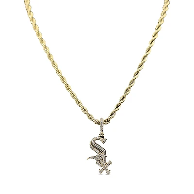 The GLD Shop Chicago White Sox 18K Yellow Gold Logo Pendant & 20" Rope Chain