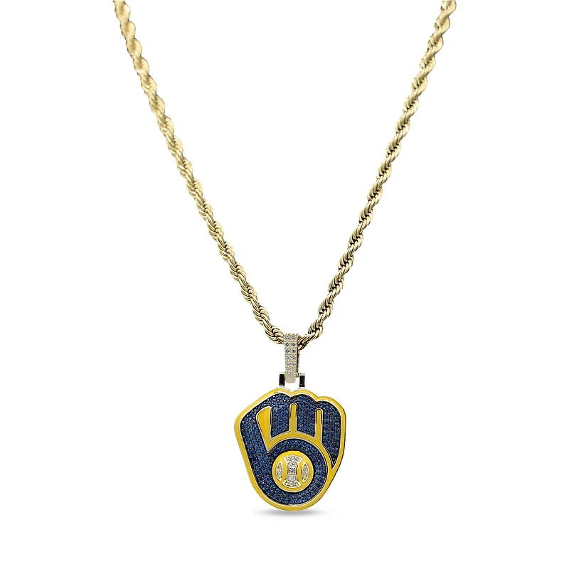 The GLD Shop Milwaukee Brewers 18K Yellow Gold Logo Pendant & 20" Rope Chain