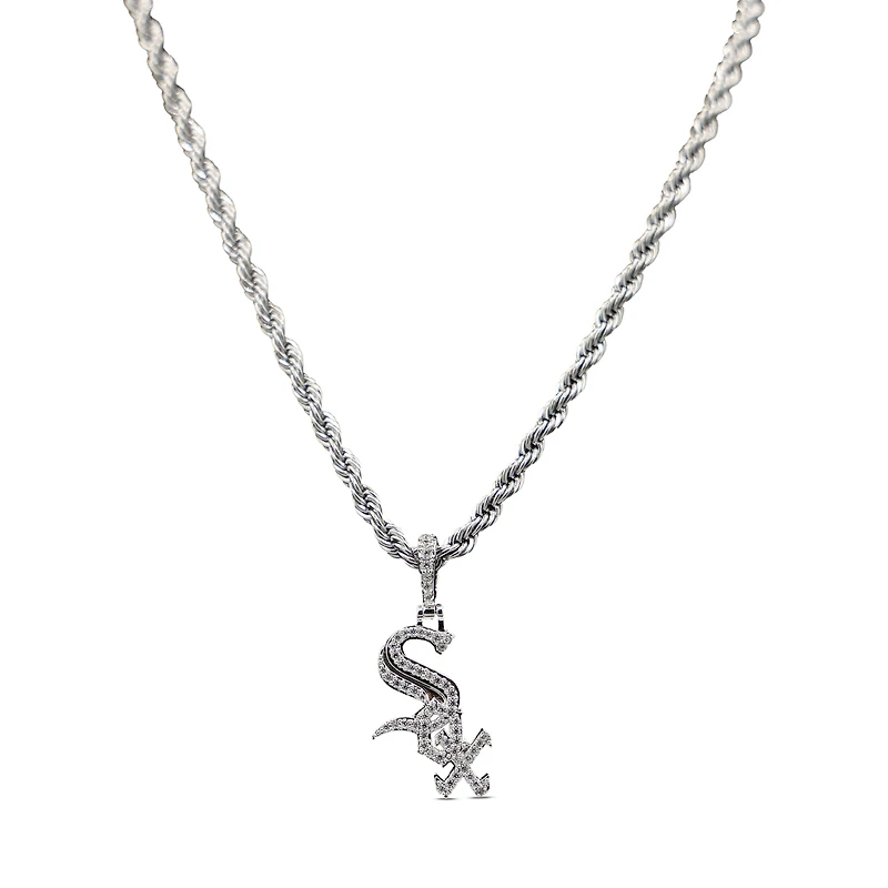 The GLD Shop Chicago White Sox 14K White Gold Logo Pendant & 20" Rope Chain