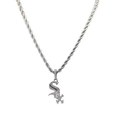 The GLD Shop Chicago White Sox 14K White Gold Logo Pendant & 20" Rope Chain