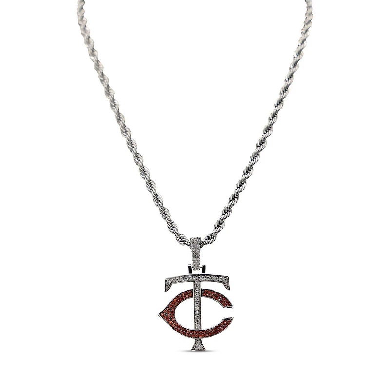 The GLD Shop Minnesota Twins 14K White Gold Logo Pendant & 20" Rope Chain