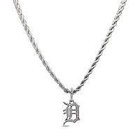 The GLD Shop Detroit Tigers 14K White Gold Logo Pendant & 20" Rope Chain
