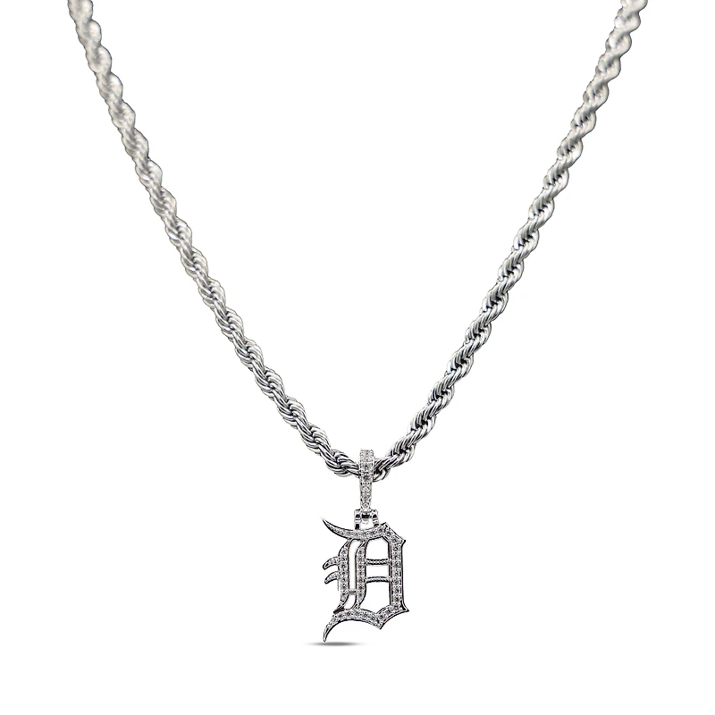 The GLD Shop Detroit Tigers 14K White Gold Logo Pendant & 20" Rope Chain