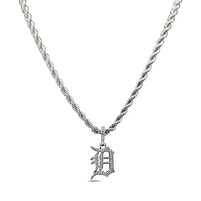 The GLD Shop Detroit Tigers 14K White Gold Logo Pendant & 20" Rope Chain