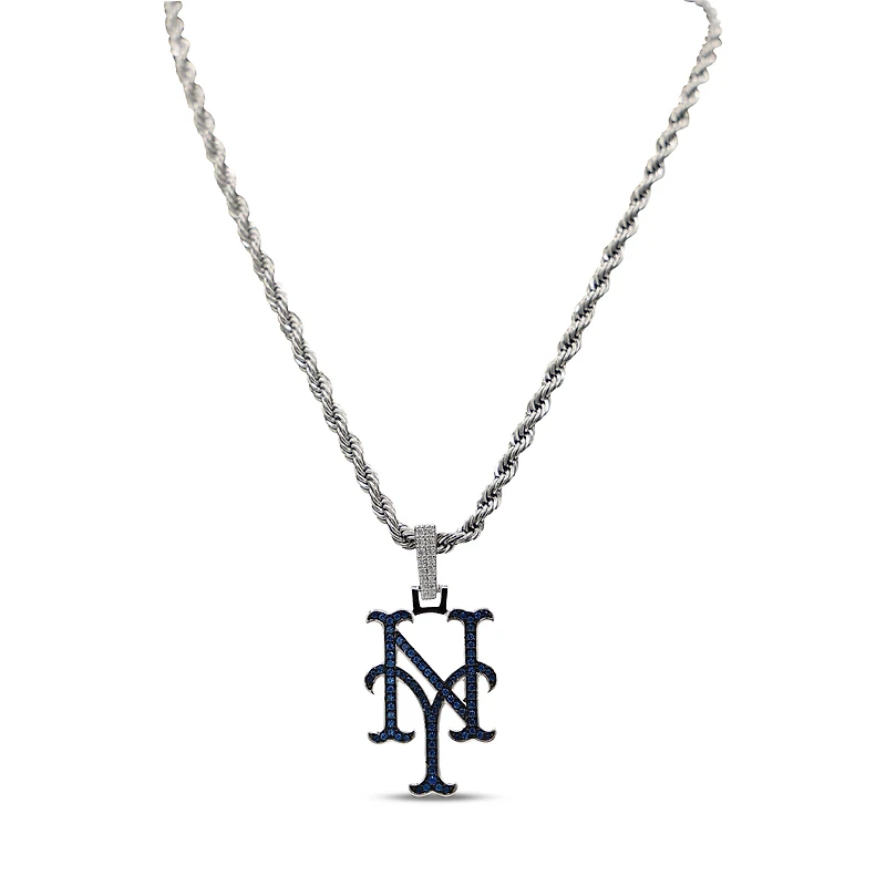 The GLD Shop New York Mets 14K White Gold Logo Pendant & 20" Rope Chain