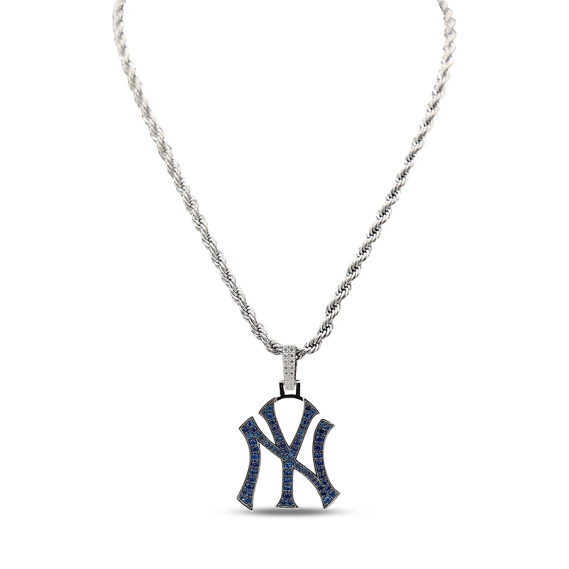 The GLD Shop New York Yankees 14K White Gold Logo Pendant & 20" Rope Chain