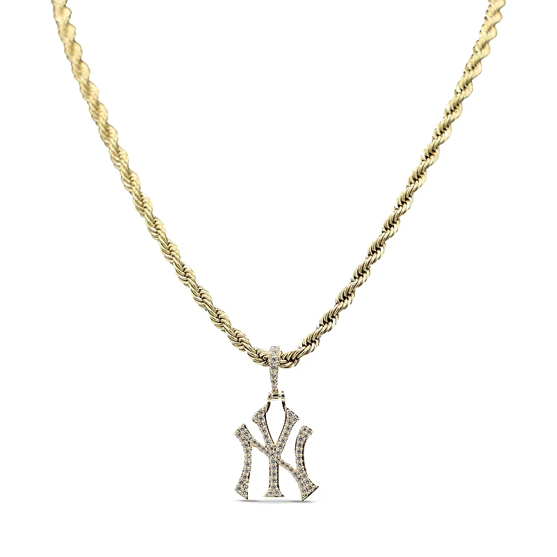 GLD New York Yankees 18K Yellow Gold Logo Pendant & 20" Rope Chain