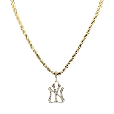 GLD New York Yankees 18K Yellow Gold Logo Pendant & 20" Rope Chain