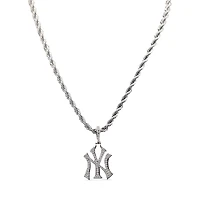 GLD New York Yankees 14K White Gold Logo Pendant & 20" Rope Chain