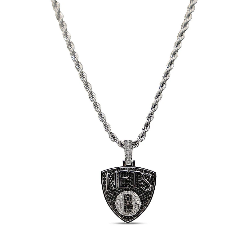 The GLD Shop Brooklyn Nets 14K White Gold Logo Pendant & 20" Rope Chain