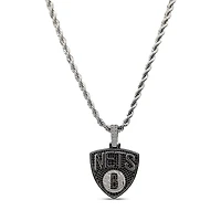 The GLD Shop Brooklyn Nets 14K White Gold Logo Pendant & 20" Rope Chain