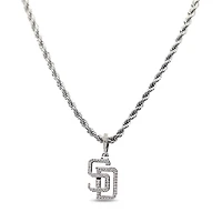 The GLD Shop San Diego Padres 14K White Gold Logo Pendant & 20" Rope Chain