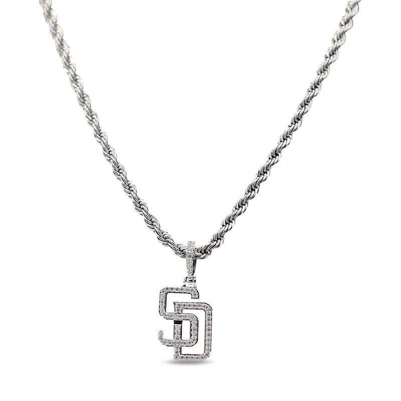 The GLD Shop San Diego Padres 14K White Gold Logo Pendant & 20" Rope Chain