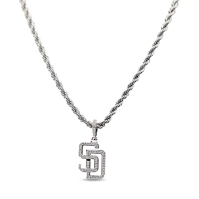 The GLD Shop San Diego Padres 14K White Gold Logo Pendant & 20" Rope Chain