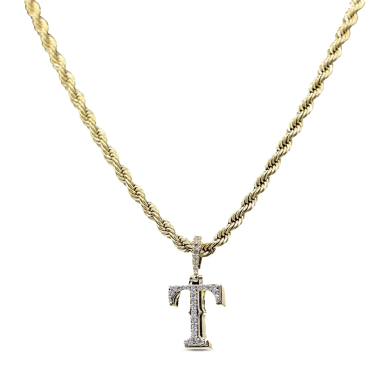 The GLD Shop Texas Rangers 18K Yellow Gold Logo Pendant & 20" Rope Chain