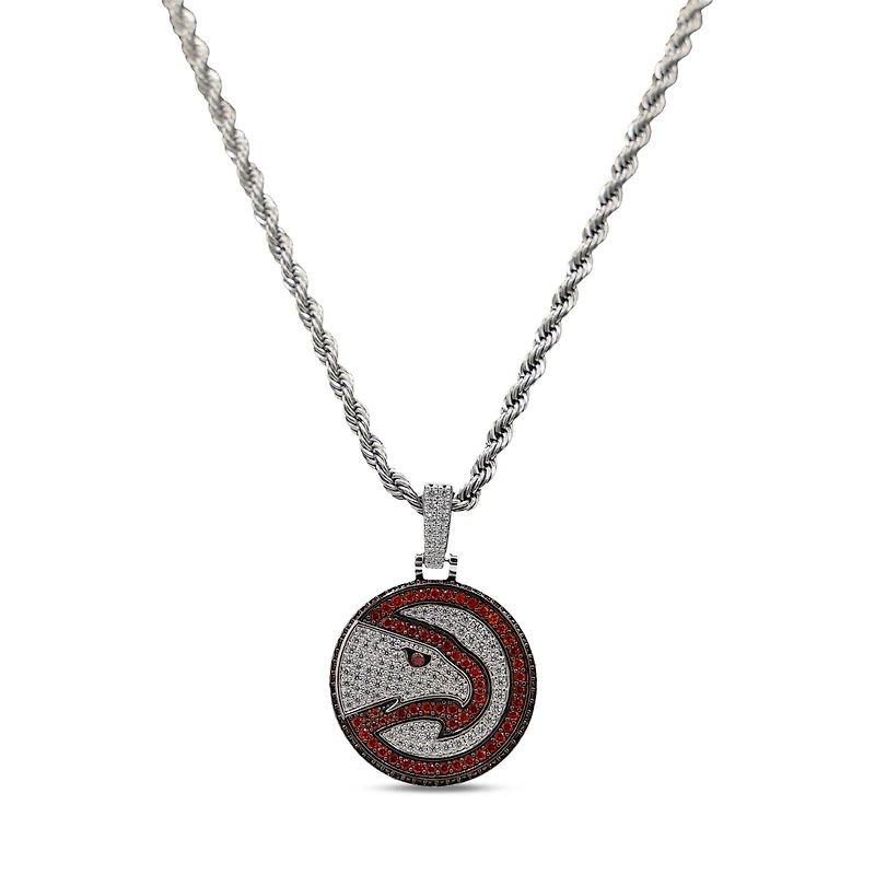 The GLD Shop Atlanta Hawks 14K White Gold Logo Pendant & 20" Rope Chain