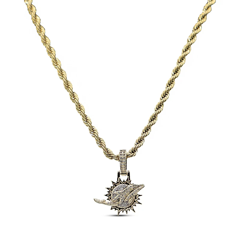 The GLD Shop Miami Dolphins 18K Yellow Gold Logo Pendant & 20" Rope Chain