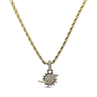 The GLD Shop Miami Dolphins 18K Yellow Gold Logo Pendant & 20" Rope Chain