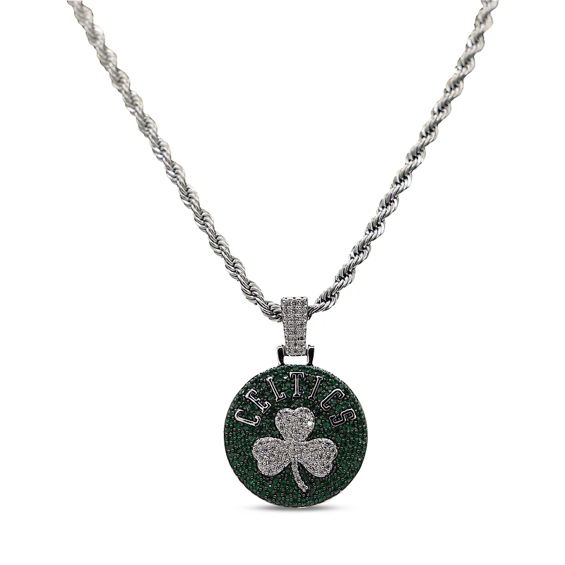 The GLD Shop Boston Celtics 14K White Gold Logo Pendant & 20" Rope Chain