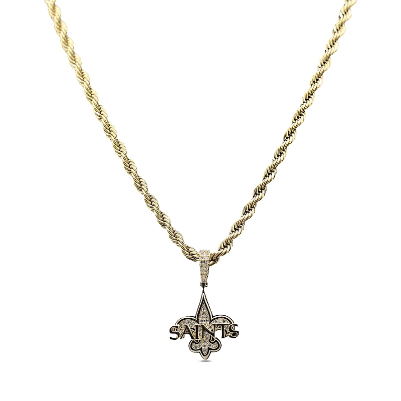 The GLD Shop New Orleans Saints 18K Yellow Gold Logo Pendant & 20" Rope Chain