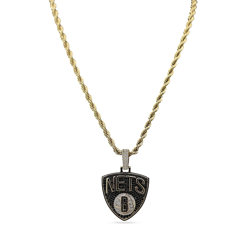The GLD Shop Brooklyn Nets 18K Yellow Gold Logo Pendant & 20" Rope Chain