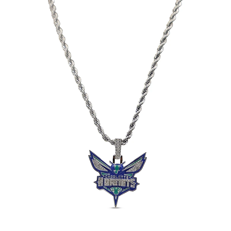 GLD Charlotte Hornets 14K White Gold Logo Pendant & 20" Rope Chain