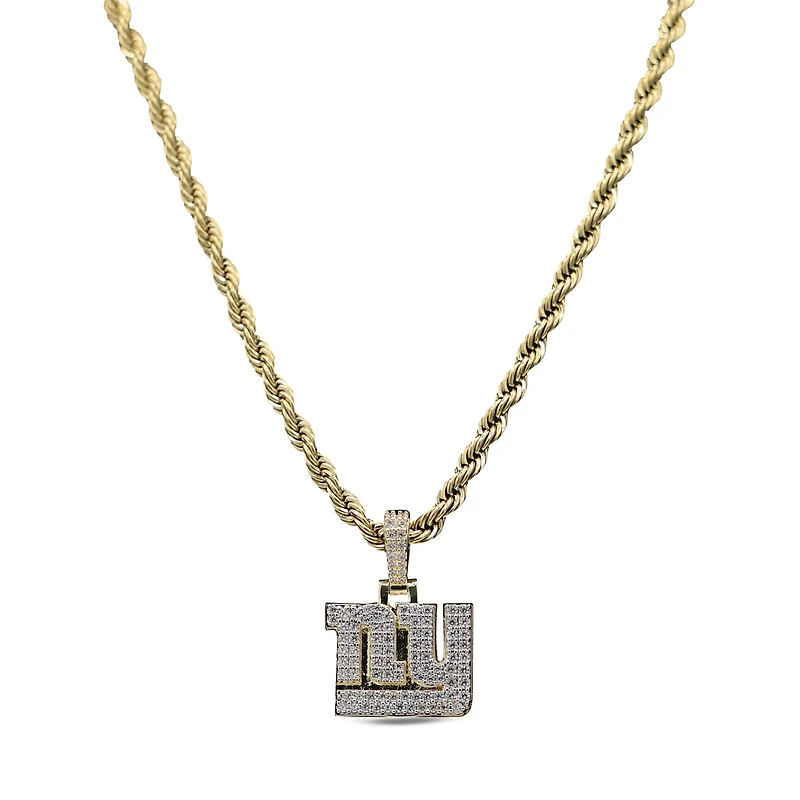 The GLD Shop New York Giants 18K Yellow Gold Logo Pendant & 20" Rope Chain