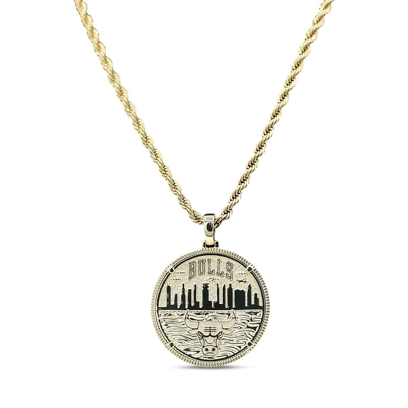 The GLD Shop Chicago Bulls 18K Yellow Gold Logo Pendant & 20" Rope Chain