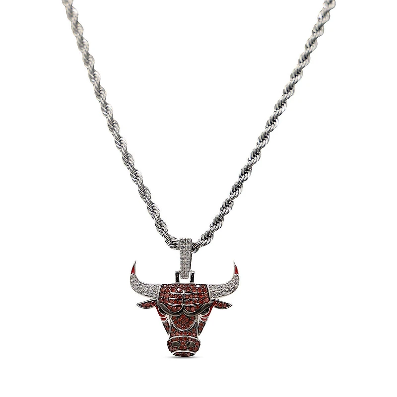 The GLD Shop Chicago Bulls 14K White Gold Logo Pendant & 20" Rope Chain