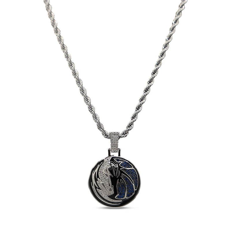 The GLD Shop Dallas Mavericks 14K White Gold Logo Pendant & 20" Rope Chain