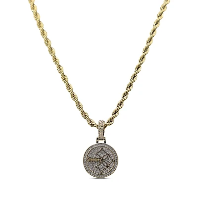 The GLD Shop Pittsburgh Steelers 18K Yellow Gold Logo Pendant & 20" Rope Chain