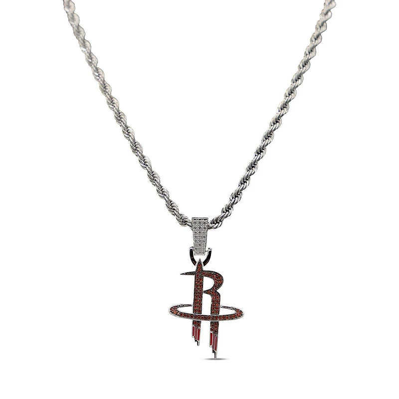 The GLD Shop Houston Rockets 14K White Gold Logo Pendant & 20" Rope Chain