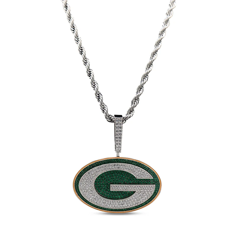 GLD Green Bay Packers 14K White Gold Logo Pendant & 20" Rope Chain