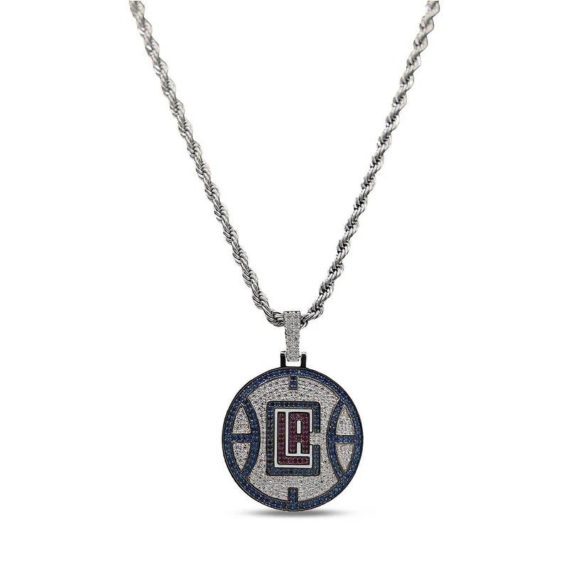 The GLD Shop LA Clippers 14K White Gold Logo Pendant & 20" Rope Chain