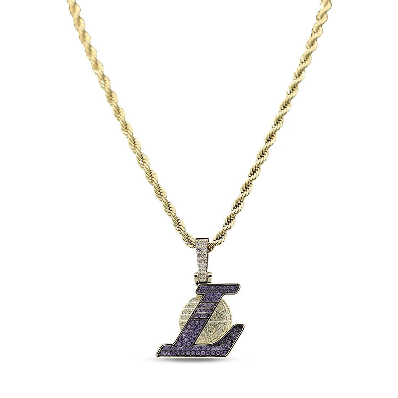 The GLD Shop Los Angeles Lakers 18K Yellow Gold Logo Pendant & 20" Rope Chain