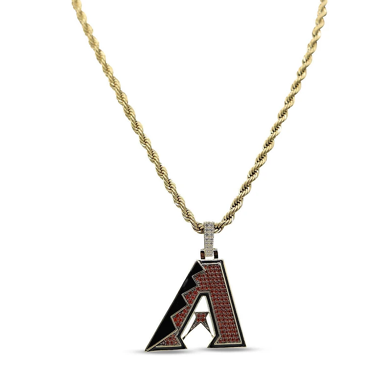 The GLD Shop Arizona Diamondbacks 18K Yellow Gold Logo Pendant & 20" Rope Chain